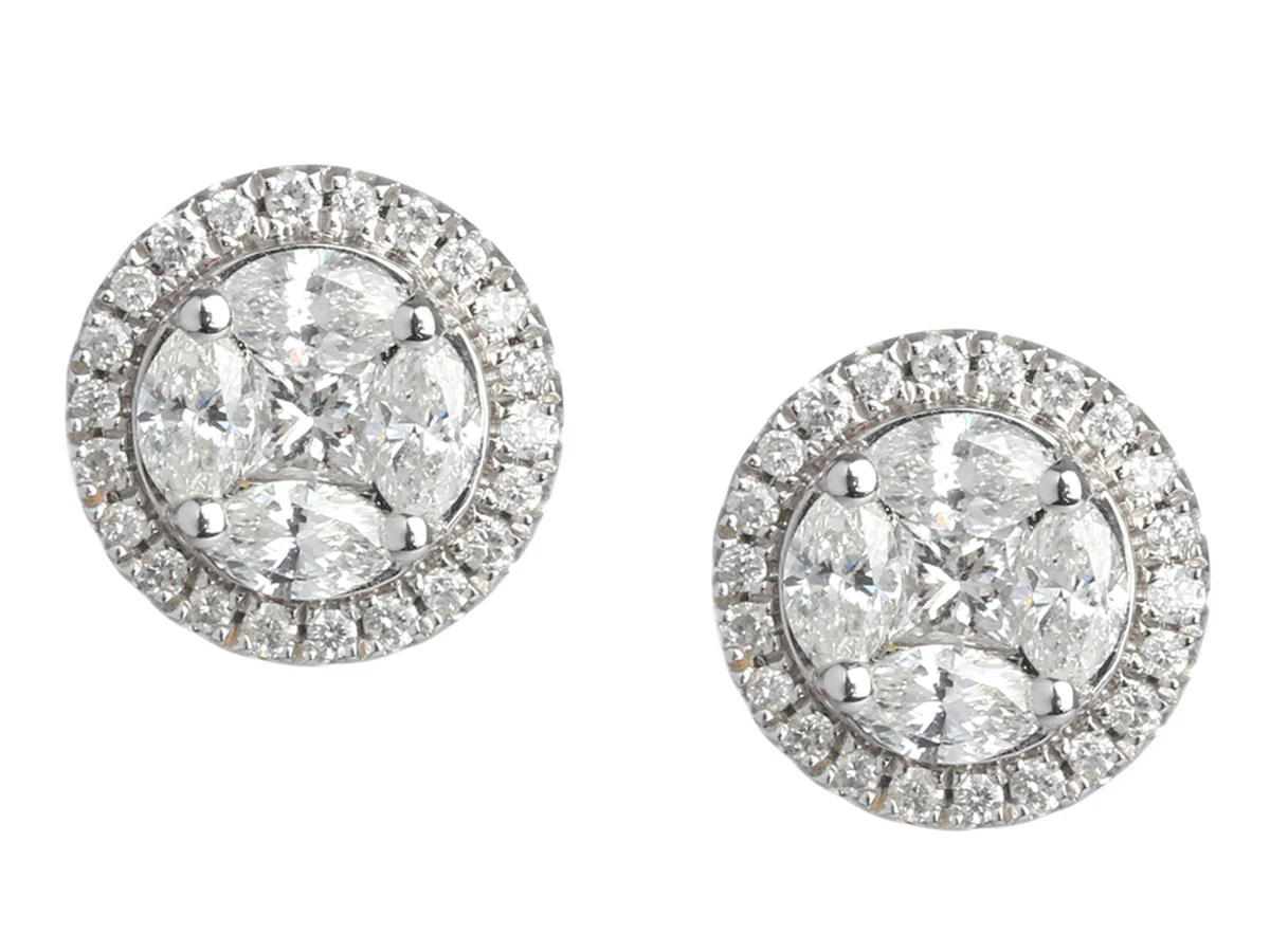 18K White Gold 0.80-Carat Diamond Cluster Earrings