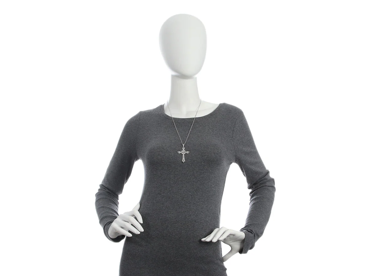18K White Gold Diamond Cross Necklace - Image 6