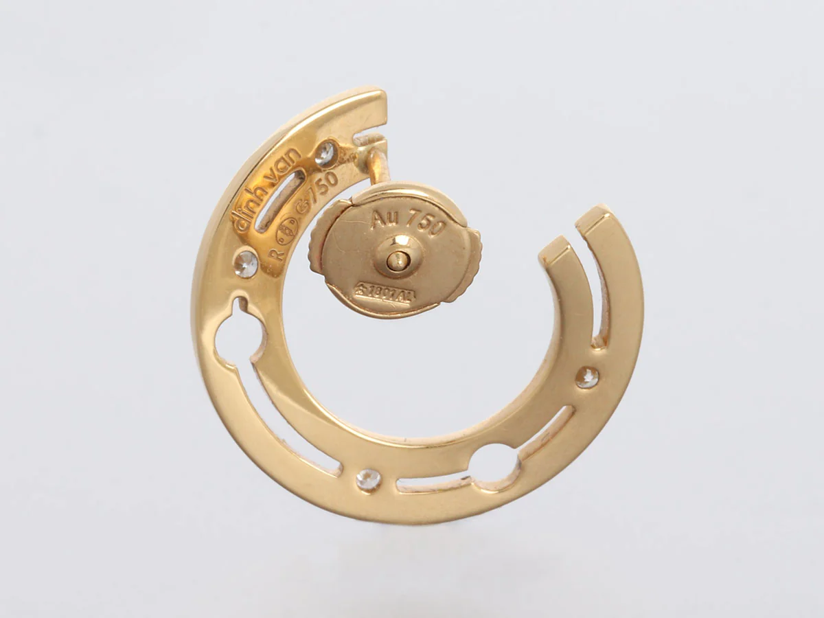 Dinh Van 18K Yellow Gold Diamond Pulse Pierced Hoop Earrings - Image 3