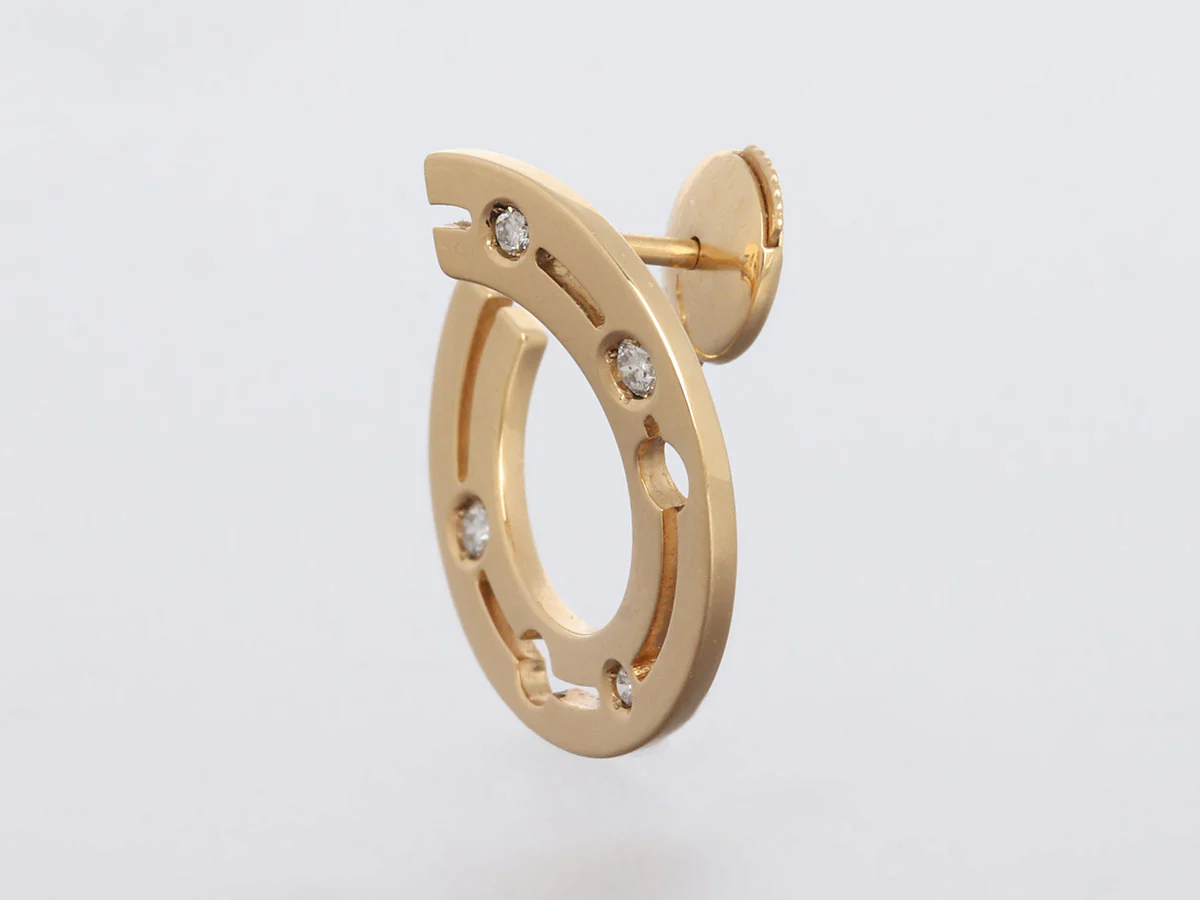 Dinh Van 18K Yellow Gold Diamond Pulse Pierced Hoop Earrings - Image 4