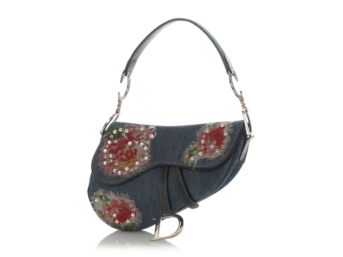 Dior Vintage Limited Edition Denim Embellished Saddle Bag - Image 2