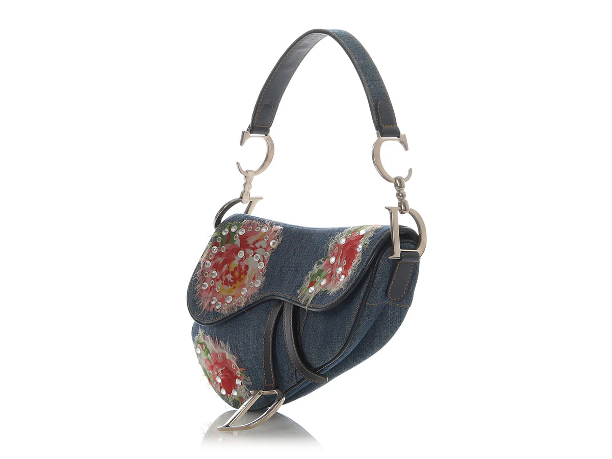 Dior Vintage Limited Edition Denim Embellished Saddle Bag - Image 3