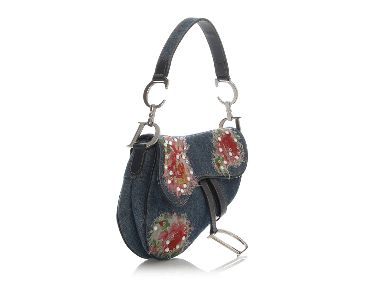 Dior Vintage Limited Edition Denim Embellished Saddle Bag - Image 5