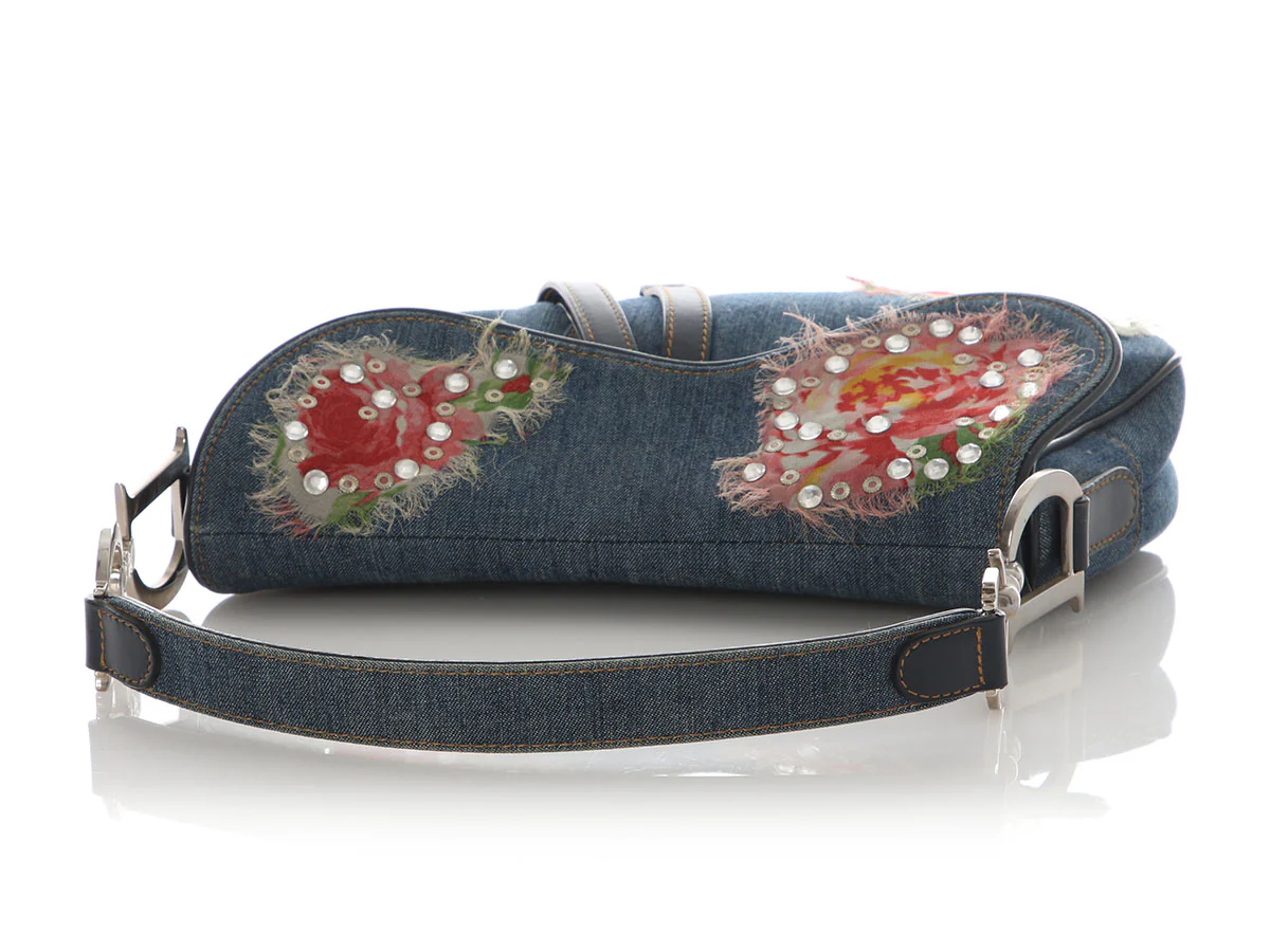 Dior Vintage Limited Edition Denim Embellished Saddle Bag - Image 7