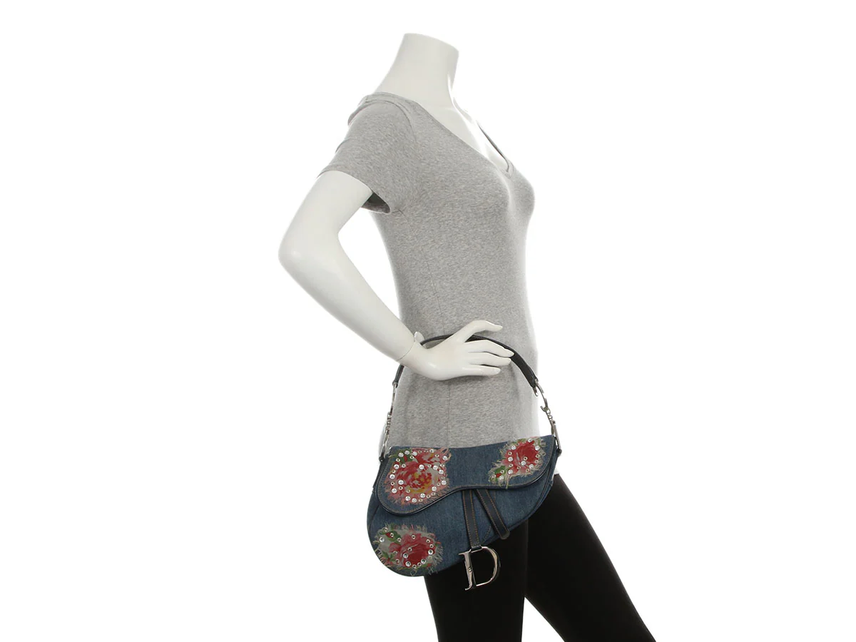 Dior Vintage Limited Edition Denim Embellished Saddle Bag - Image 9