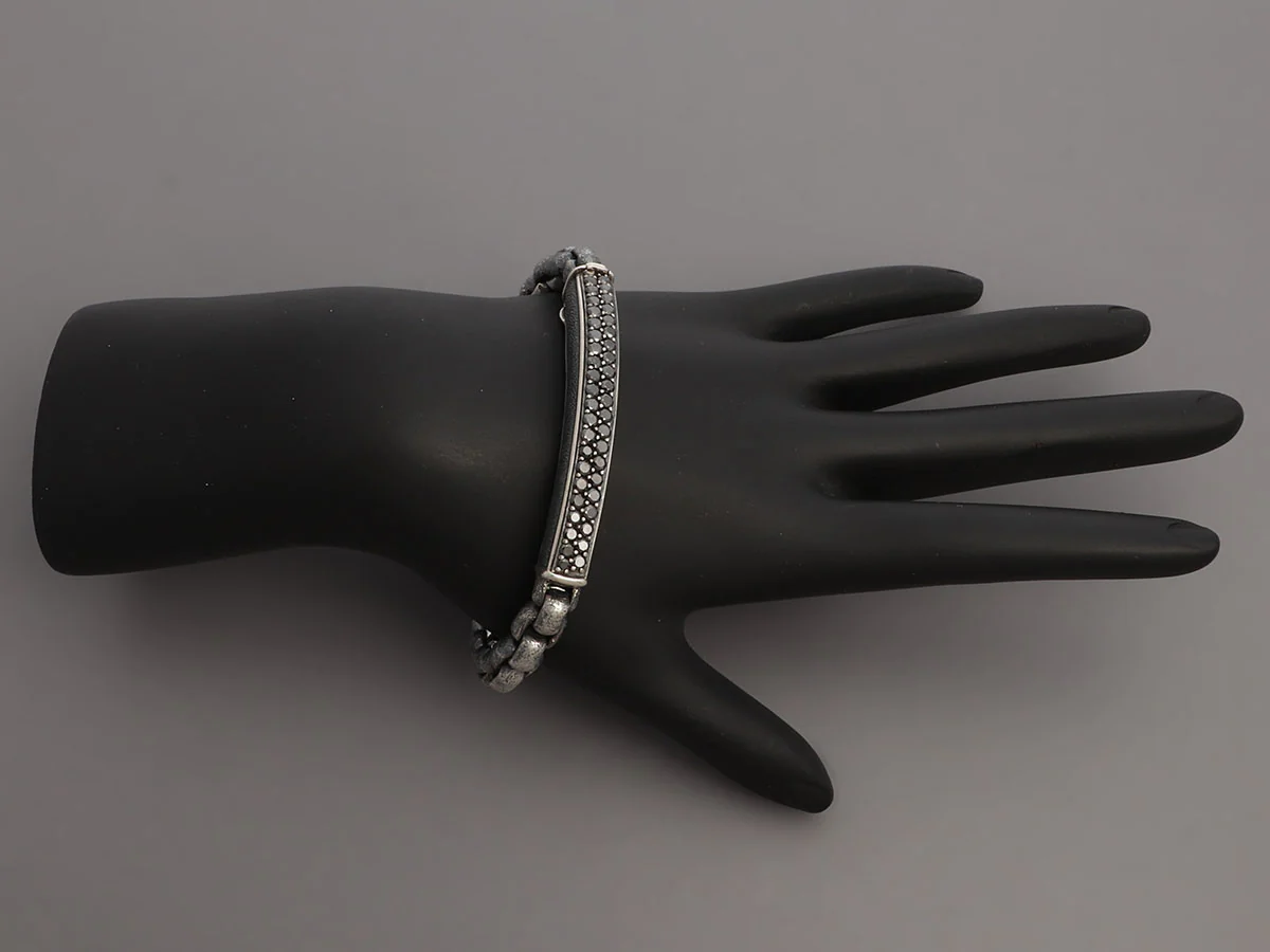 David Yurman Sterling Silver Double Row Black Diamond ID Bracelet - Image 5