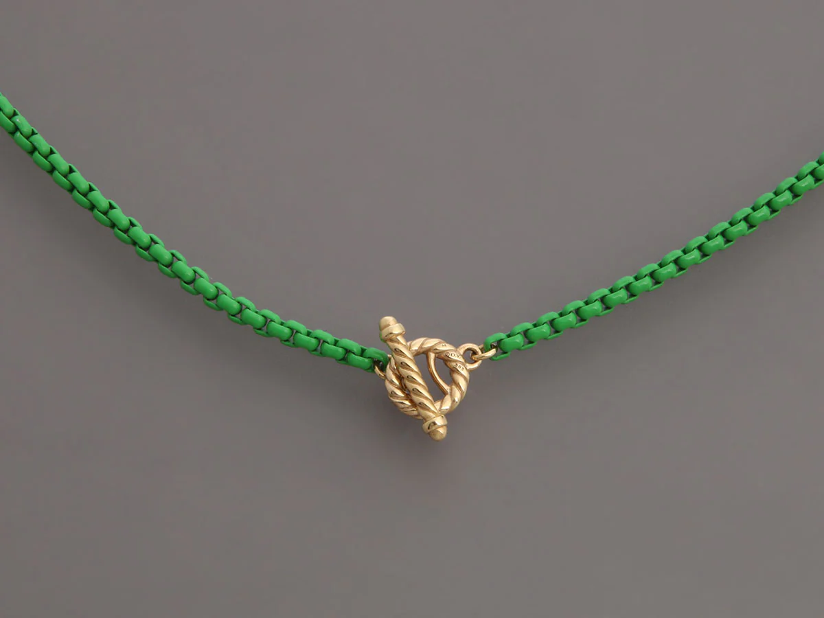 David Yurman Green Acrylic and 14K Yellow Gold Bel Aire Color Long Box Chain - Image 3