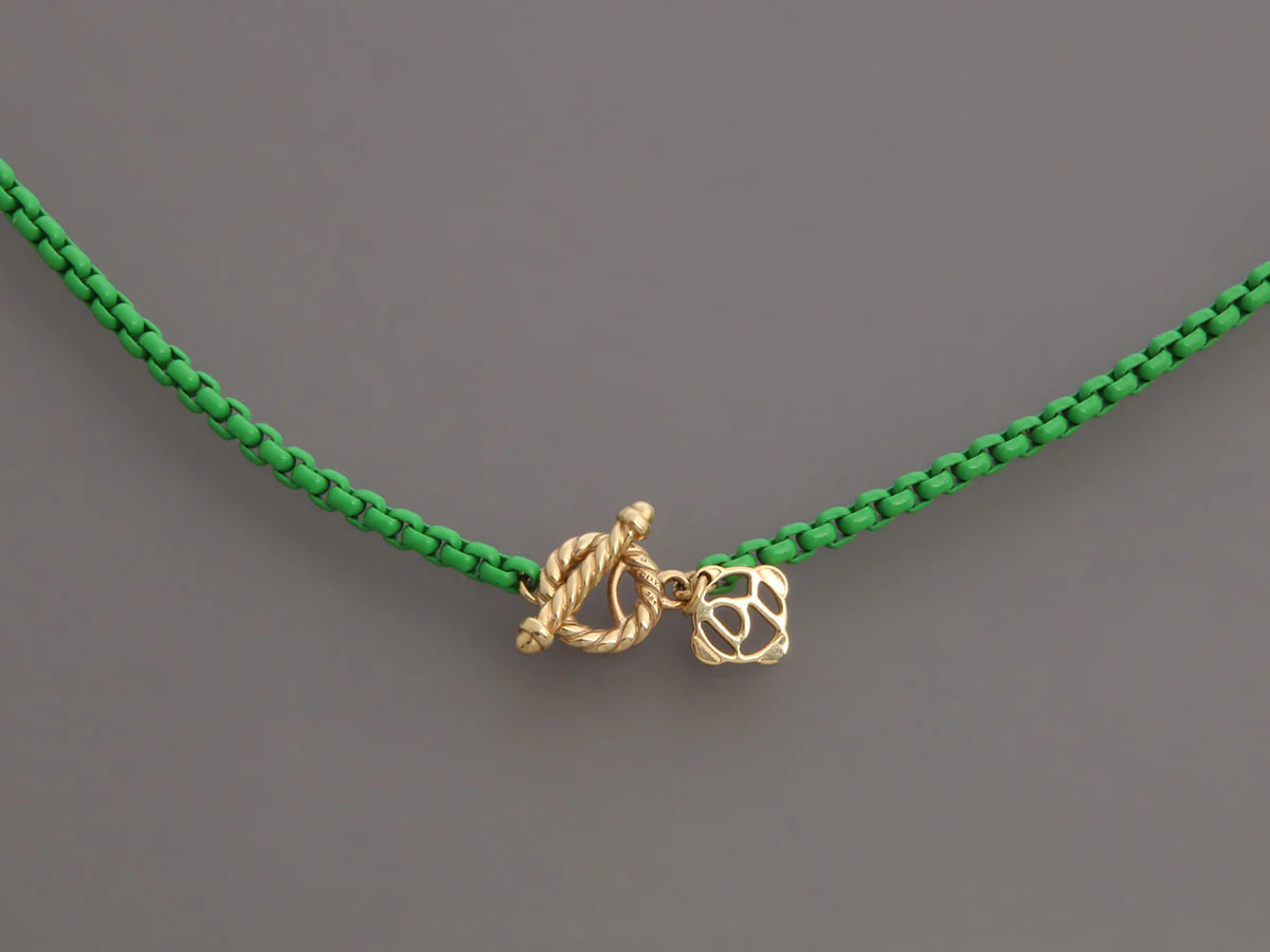 David Yurman Green Acrylic and 14K Yellow Gold Bel Aire Color Long Box Chain - Image 4