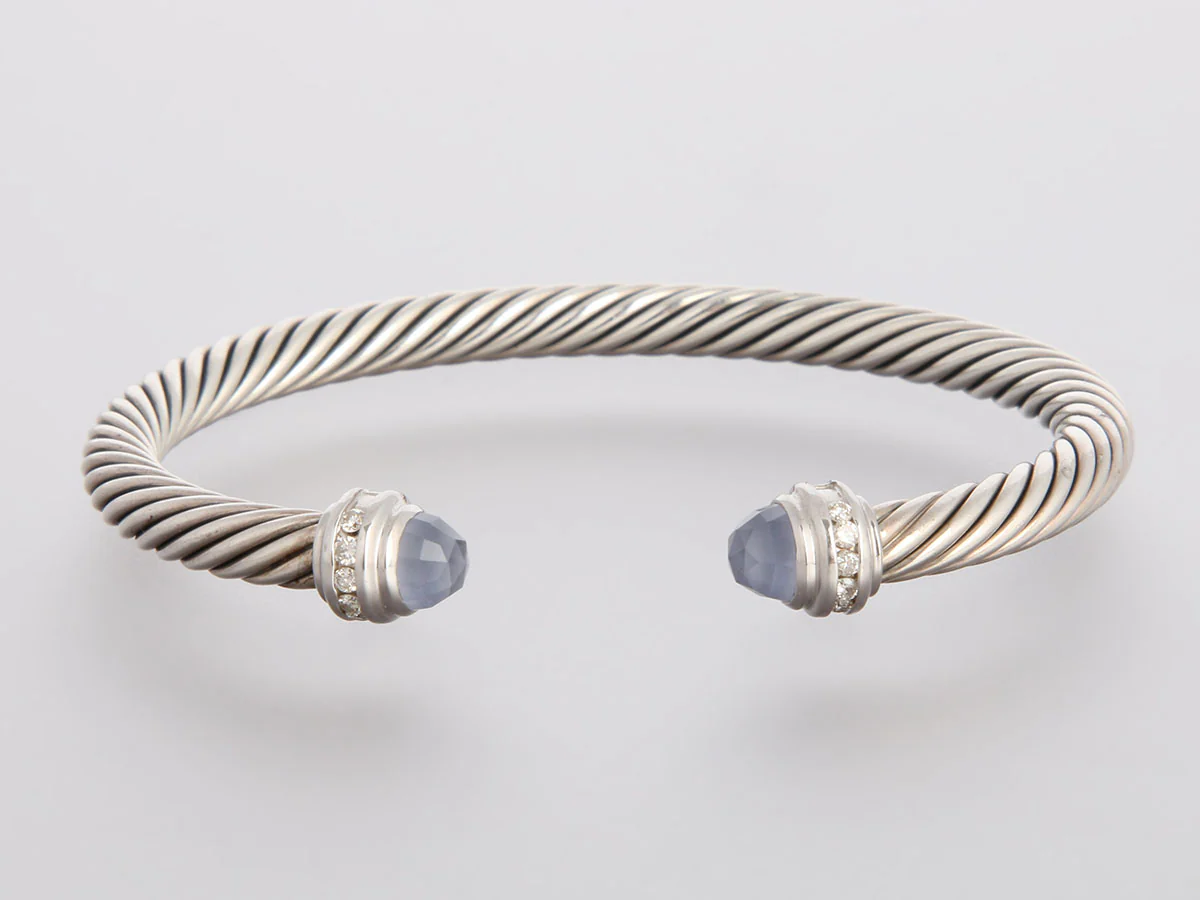 David Yurman Chalcedony and Diamond Cable Classic Bracelet - Image 2