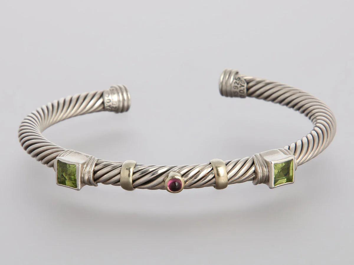 David Yurman Peridot and Pink Tourmaline Renaissance Station Bracelet - Image 2