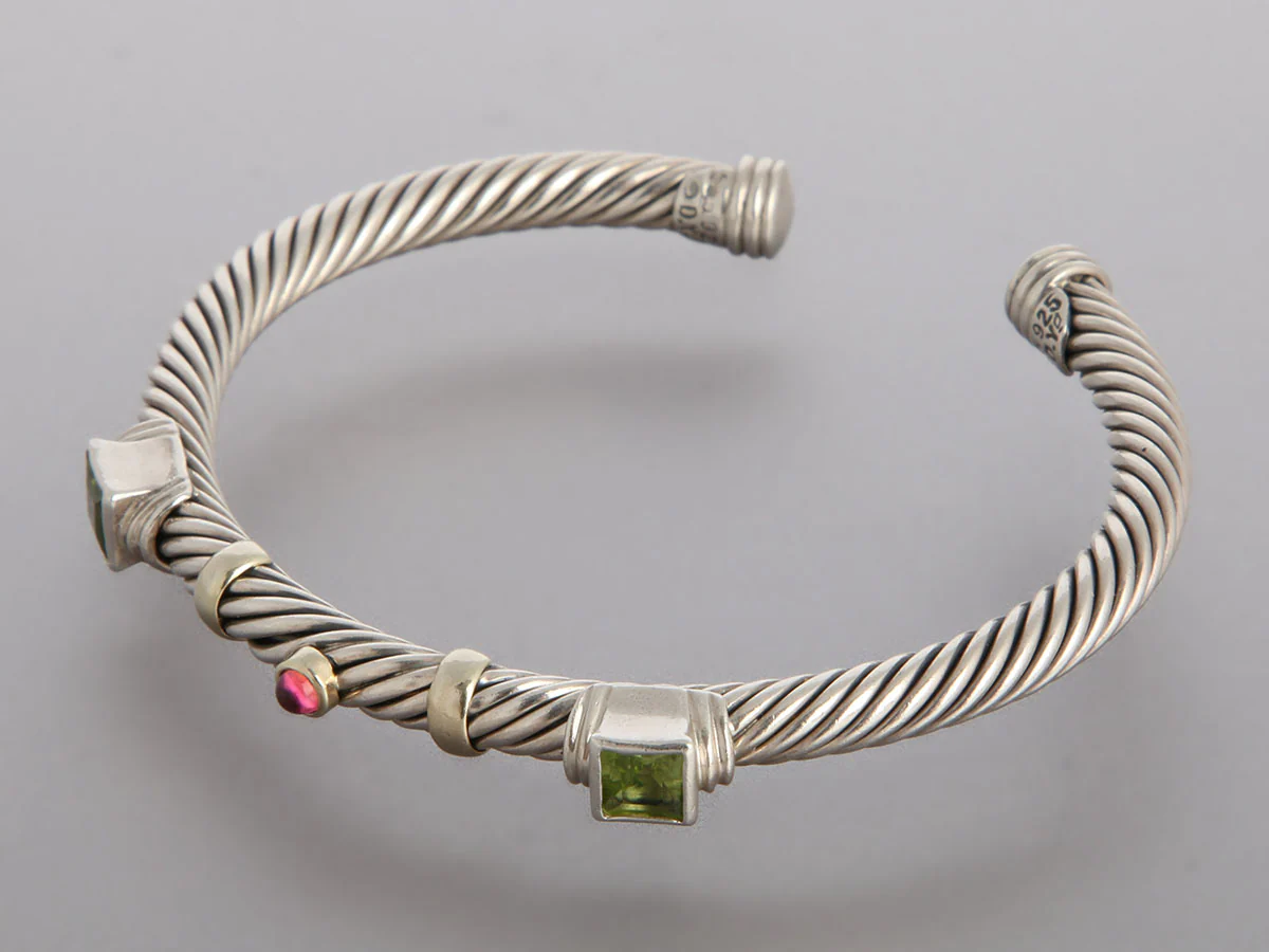 David Yurman Peridot and Pink Tourmaline Renaissance Station Bracelet - Image 3