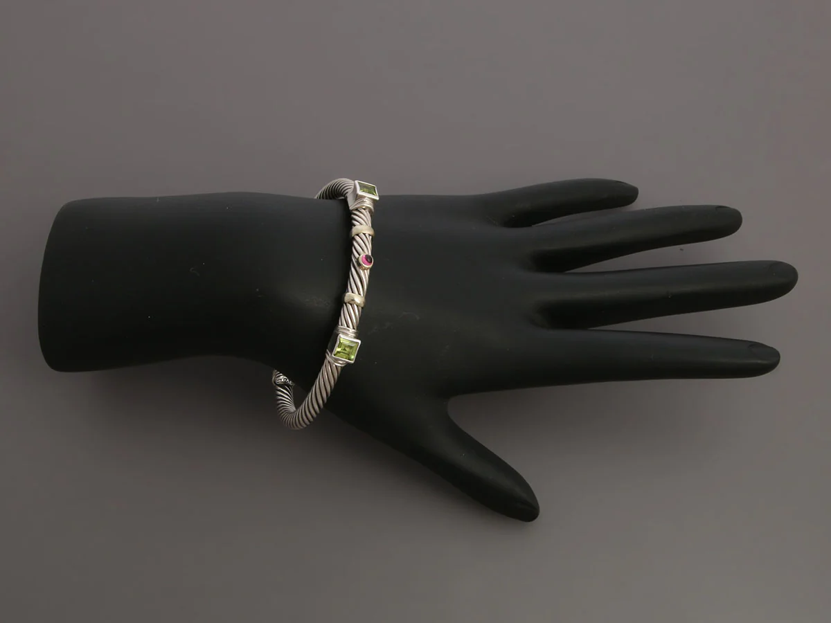 David Yurman Peridot and Pink Tourmaline Renaissance Station Bracelet - Image 5