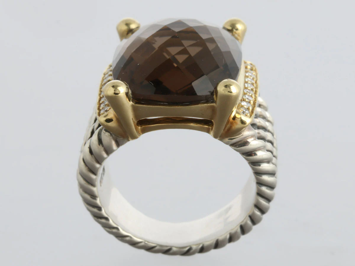 David Yurman Two-Tone Diamond and Smoky Topaz Wheaton Ring - Image 2