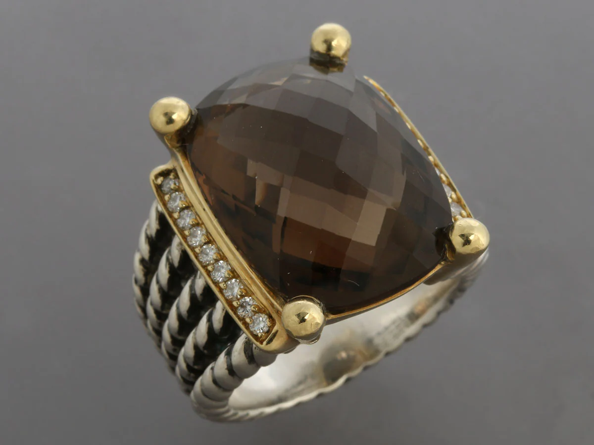 David Yurman Two-Tone Diamond and Smoky Topaz Wheaton Ring - Image 4