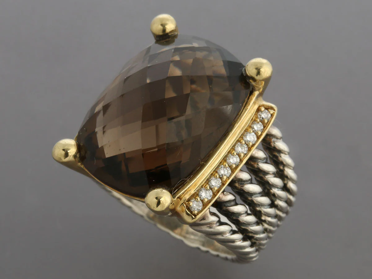 David Yurman Two-Tone Diamond and Smoky Topaz Wheaton Ring - Image 5