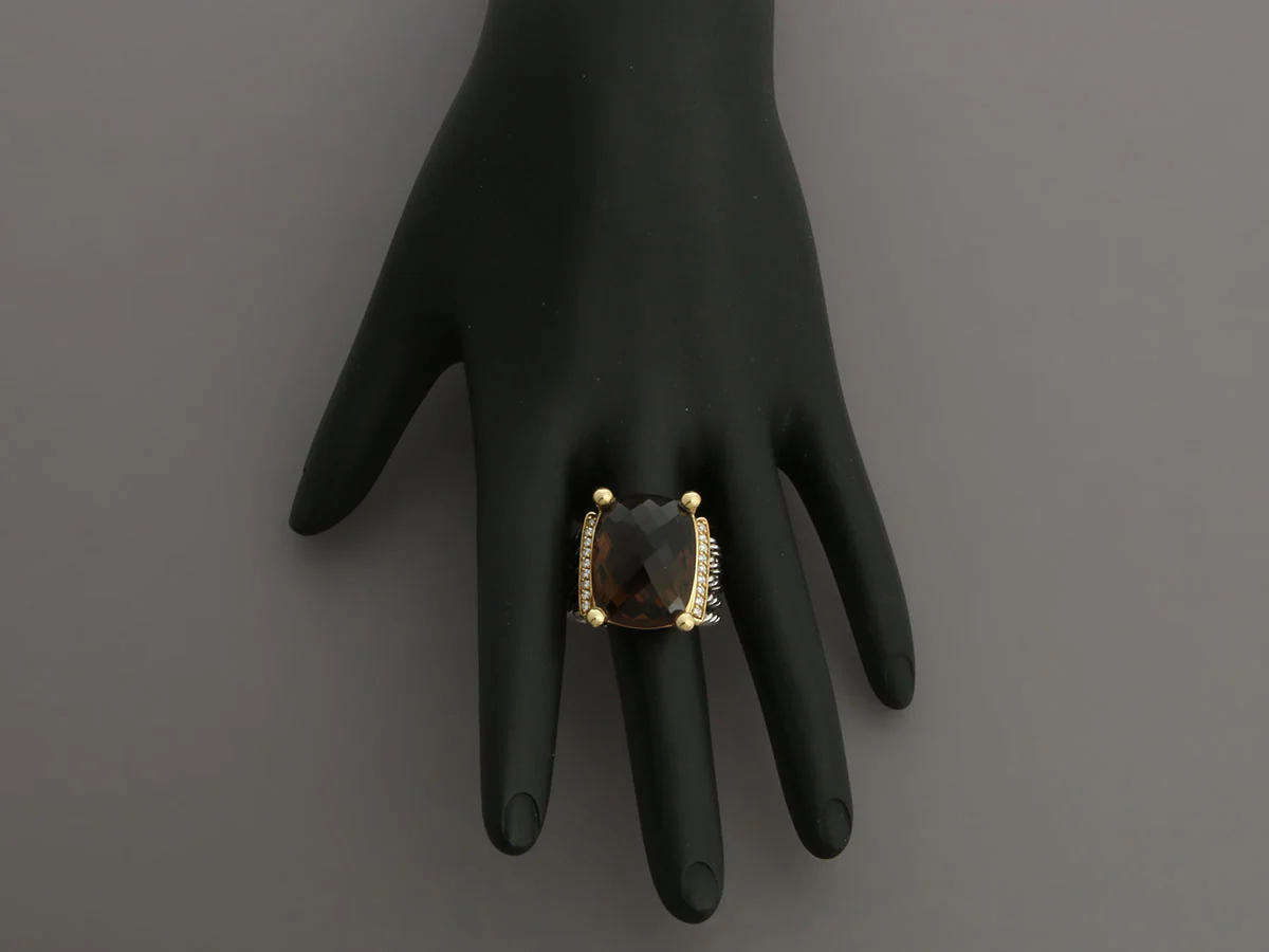 David Yurman Two-Tone Diamond and Smoky Topaz Wheaton Ring - Image 6