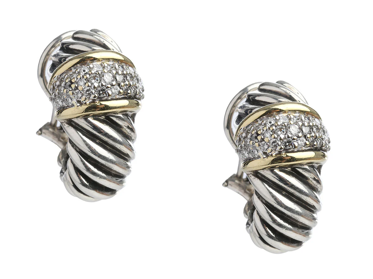 David Yurman Vintage Large Two-Tone Pavé Diamond Shrimp Pierced Earrings