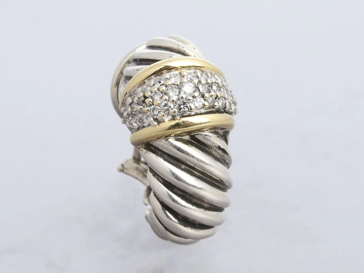 David Yurman Vintage Large Two-Tone Pavé Diamond Shrimp Pierced Earrings - Image 2