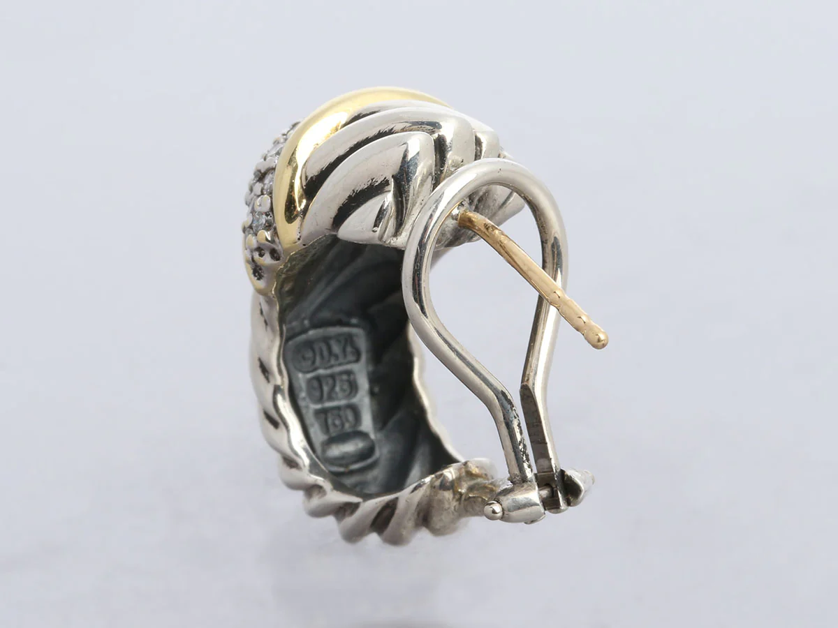David Yurman Vintage Large Two-Tone Pavé Diamond Shrimp Pierced Earrings - Image 4