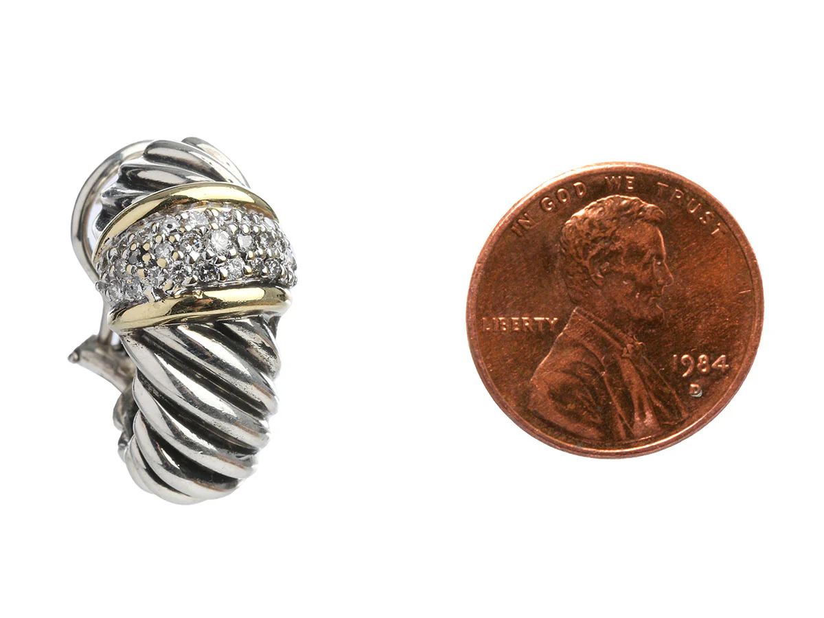 David Yurman Vintage Large Two-Tone Pavé Diamond Shrimp Pierced Earrings - Image 5