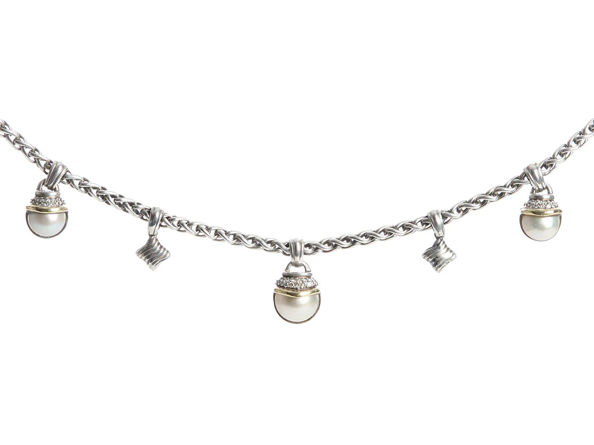 David Yurman Vintage Diamond Mabé Pearl Choker Necklace