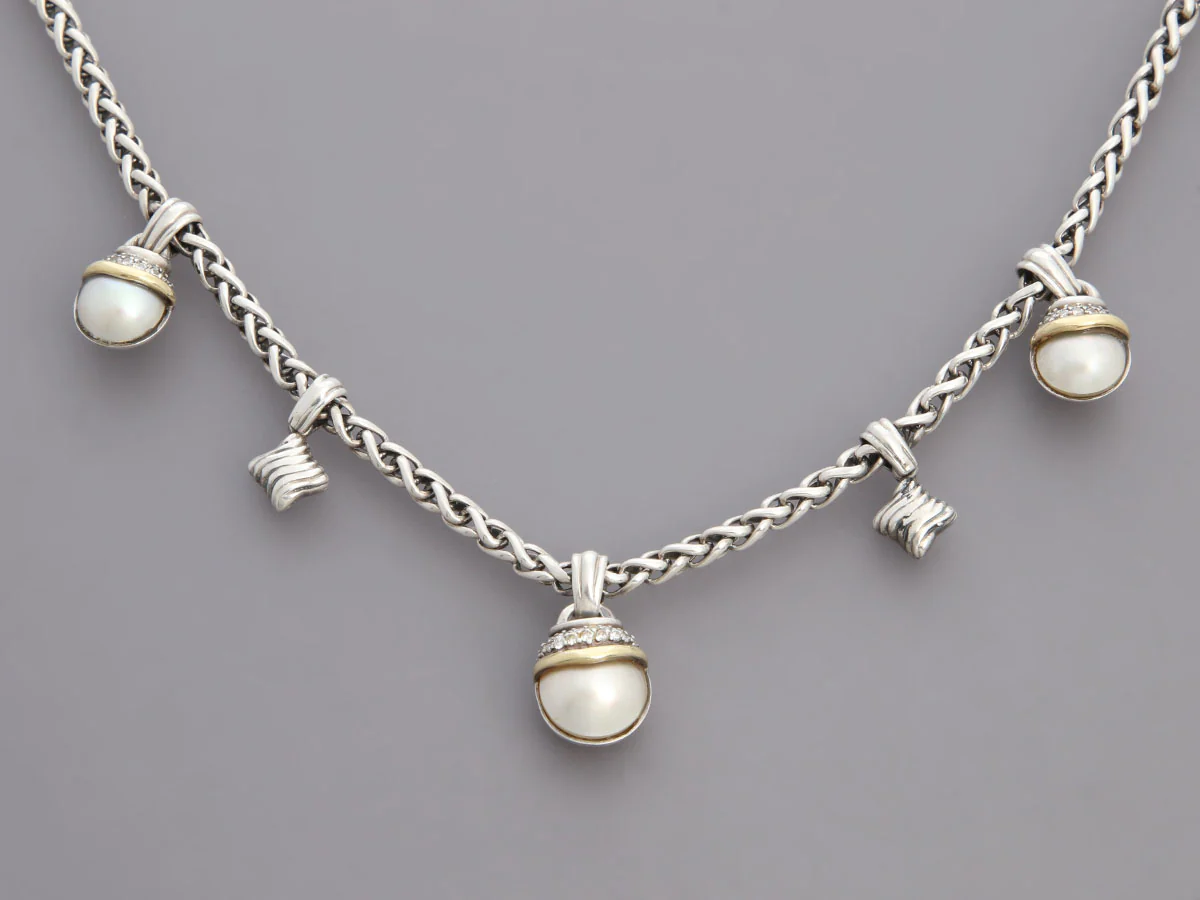 David Yurman Vintage Diamond Mabé Pearl Choker Necklace - Image 2