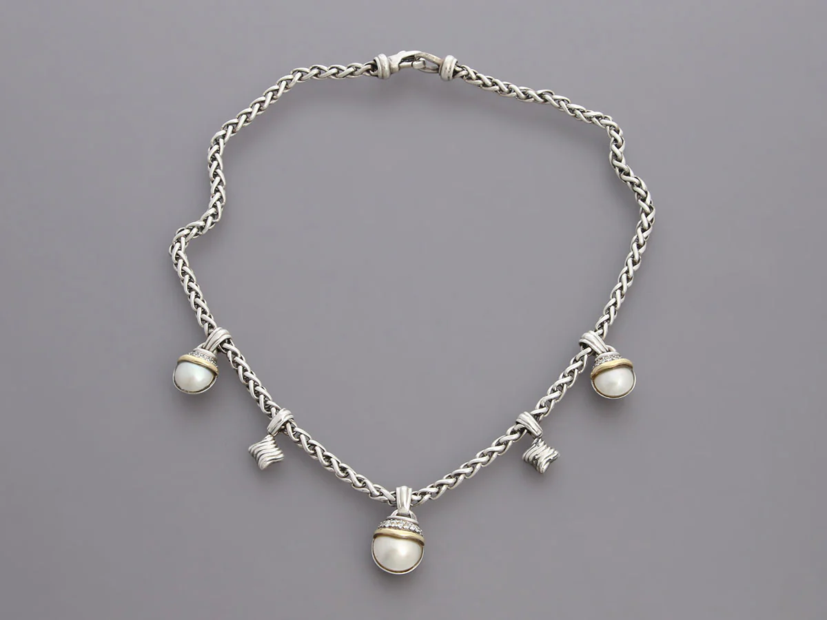 David Yurman Vintage Diamond Mabé Pearl Choker Necklace - Image 4