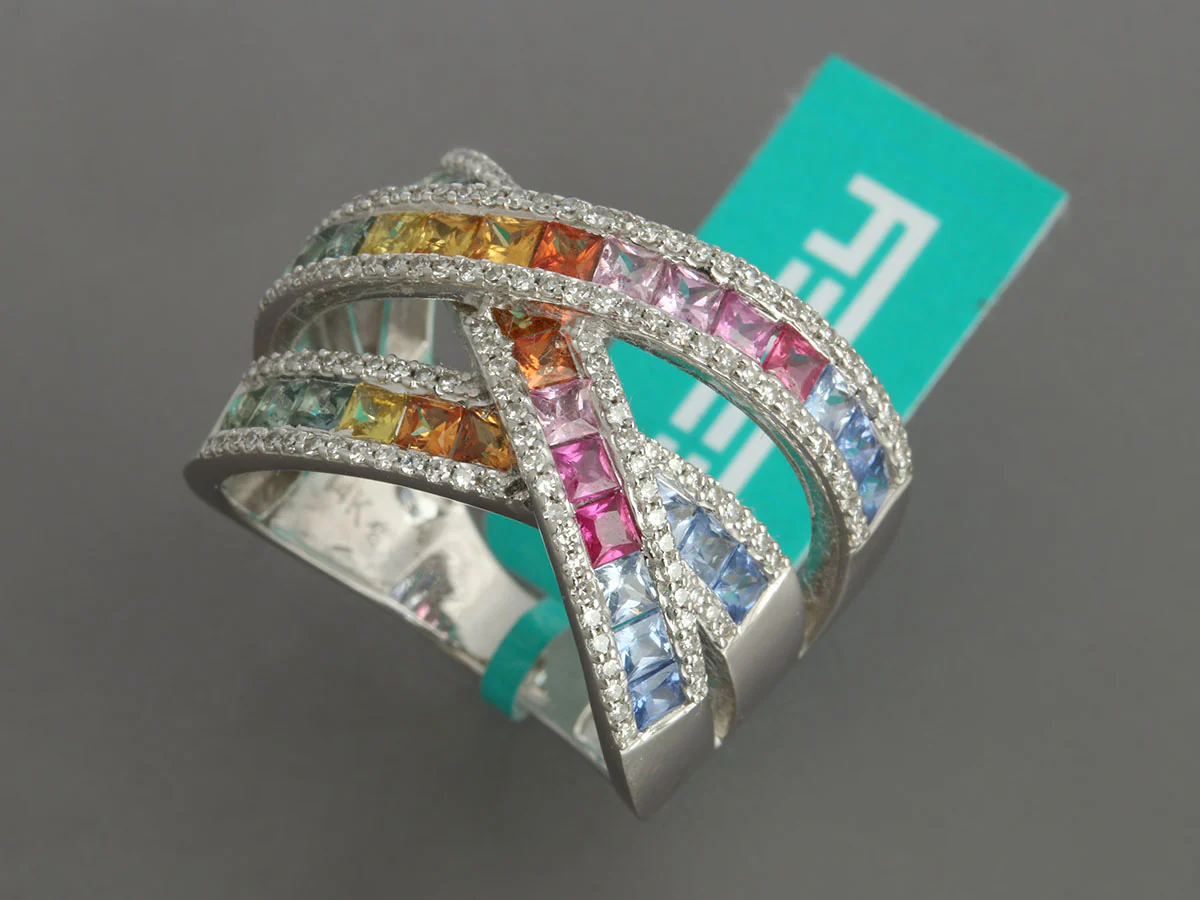 Effy 14K White Gold Diamond and Rainbow Sapphire Watercolors Ring - Image 4