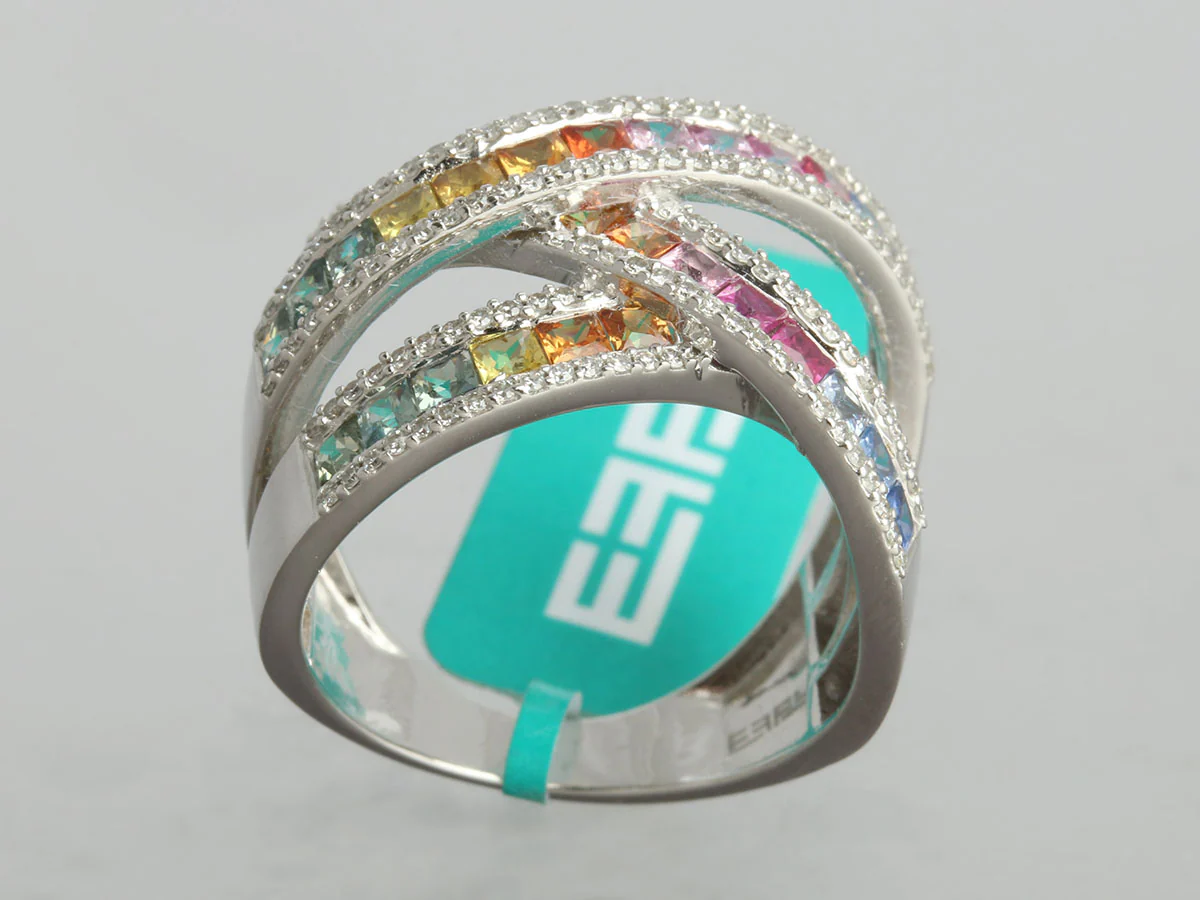 Effy 14K White Gold Diamond and Rainbow Sapphire Watercolors Ring - Image 5