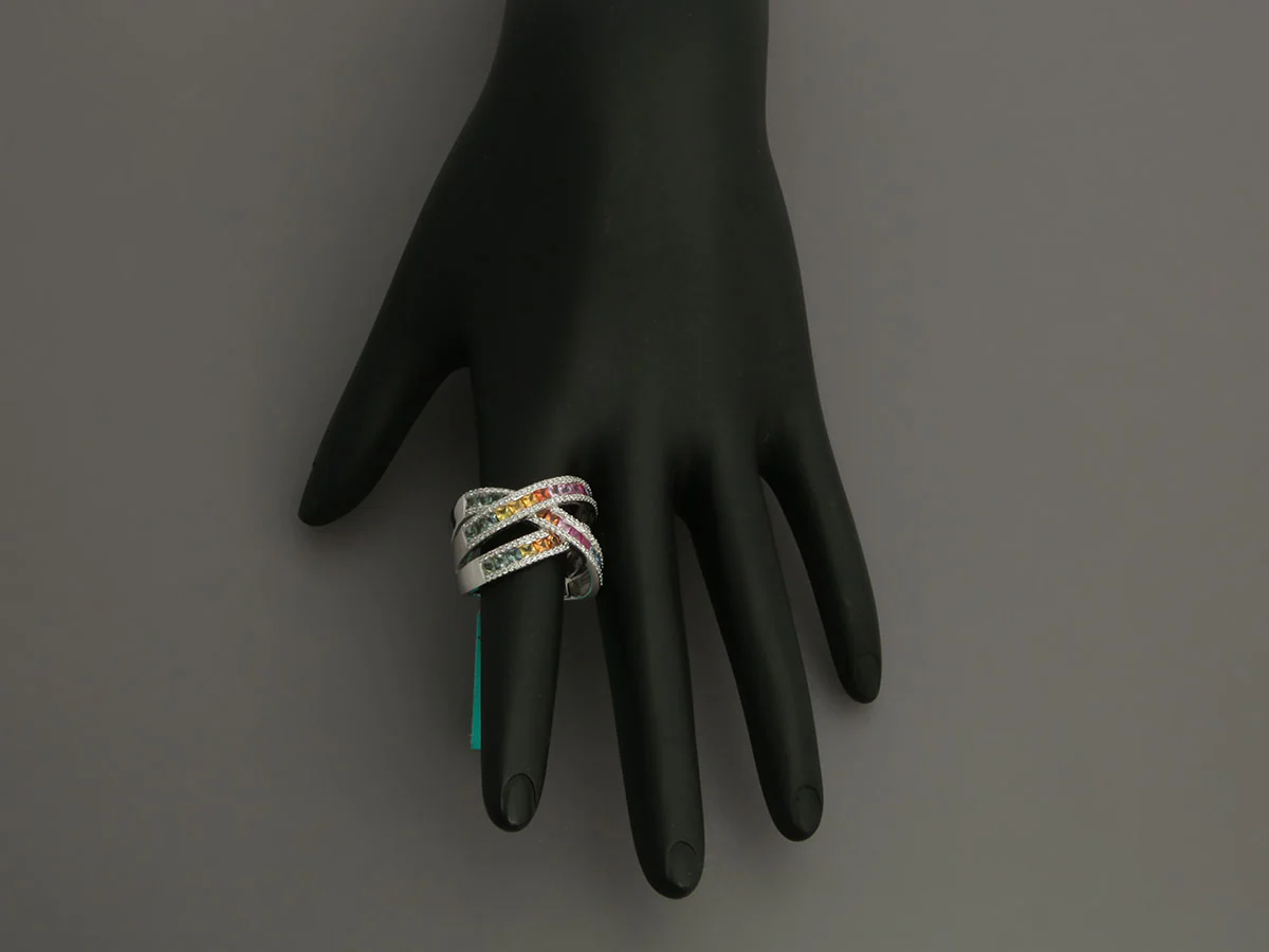 Effy 14K White Gold Diamond and Rainbow Sapphire Watercolors Ring - Image 6