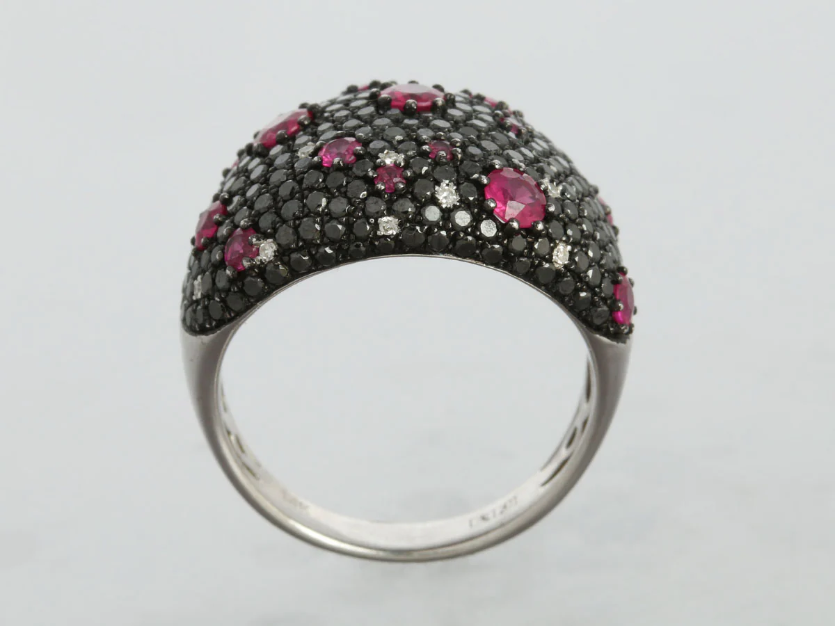 Effy 14K White Gold Black Diamond, White Diamond, and Ruby Dome Ring - Image 4