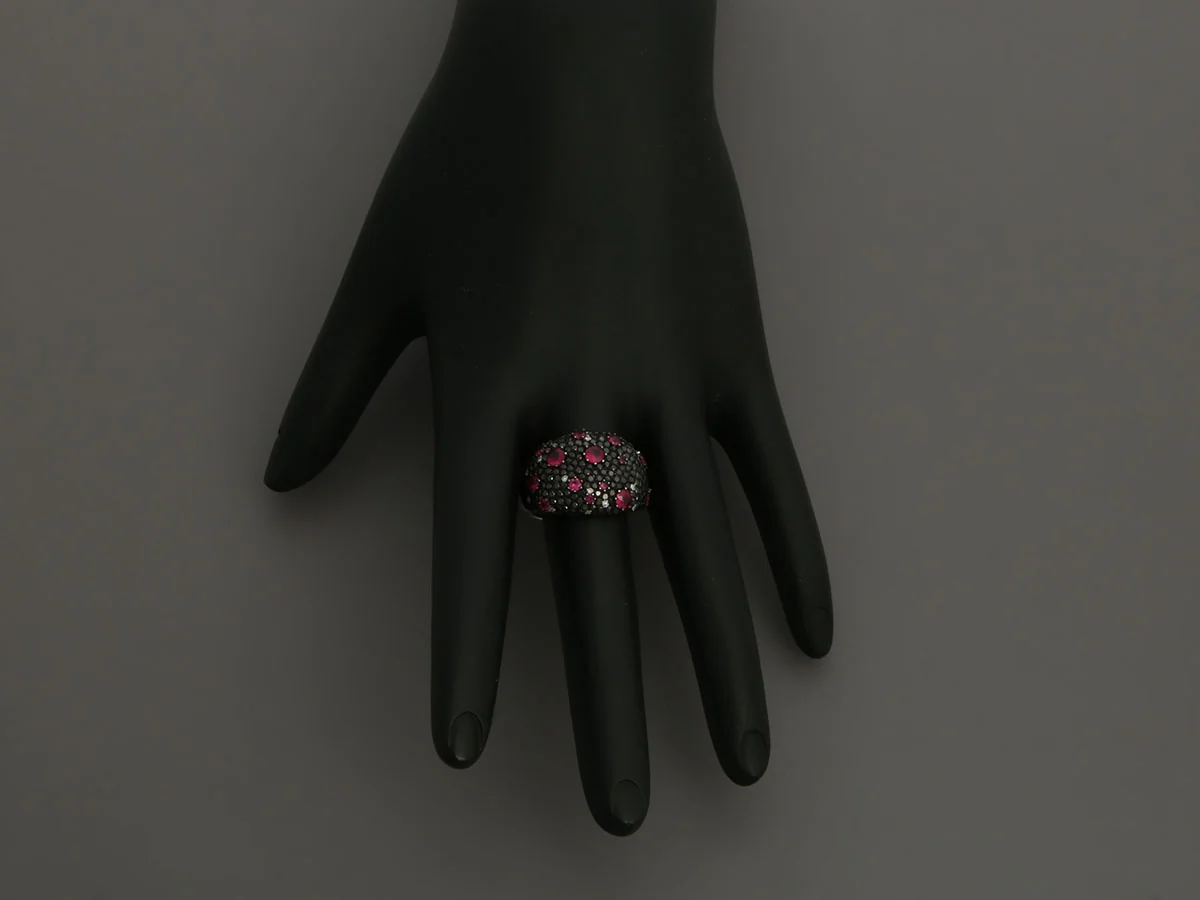 Effy 14K White Gold Black Diamond, White Diamond, and Ruby Dome Ring - Image 6