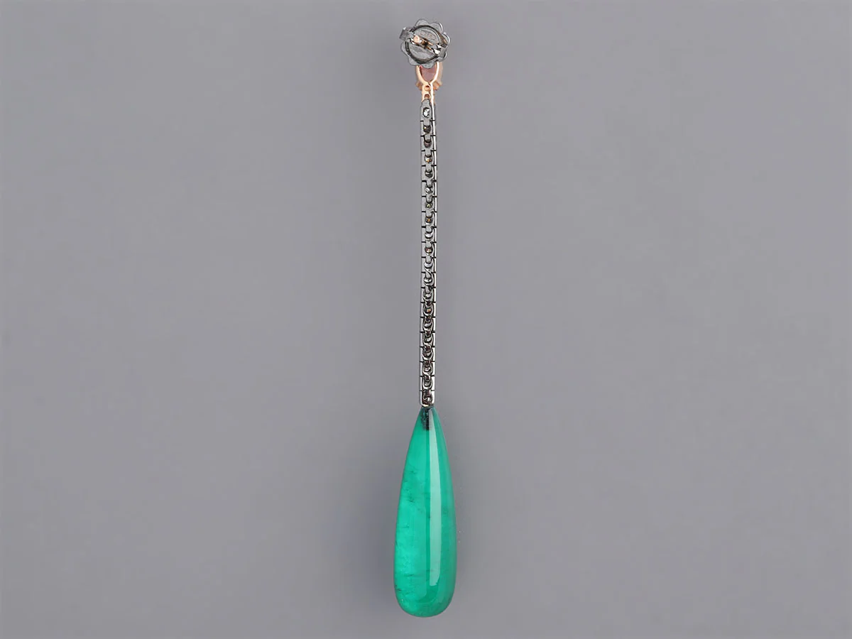 Two-Tone 18K Gold Emerald Diamond Pierced Drop Earrings - Image 4