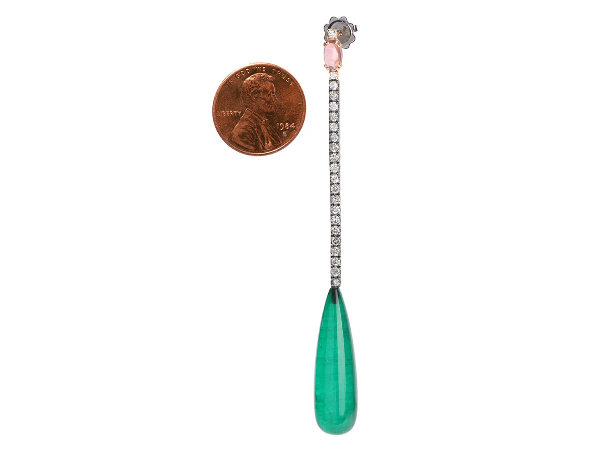 Two-Tone 18K Gold Emerald Diamond Pierced Drop Earrings - Image 5