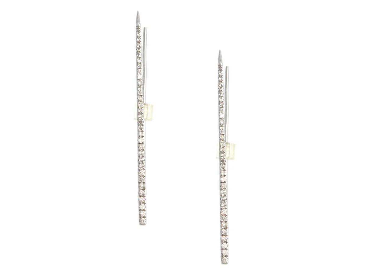 Sheryl Lowe Sterling Silver Pavé Diamonds Spike Pierced Earrings