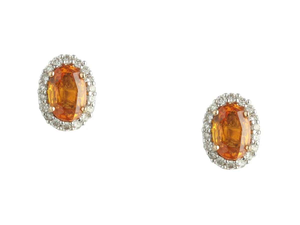 14K Yellow Gold Orange Sapphire Earrings