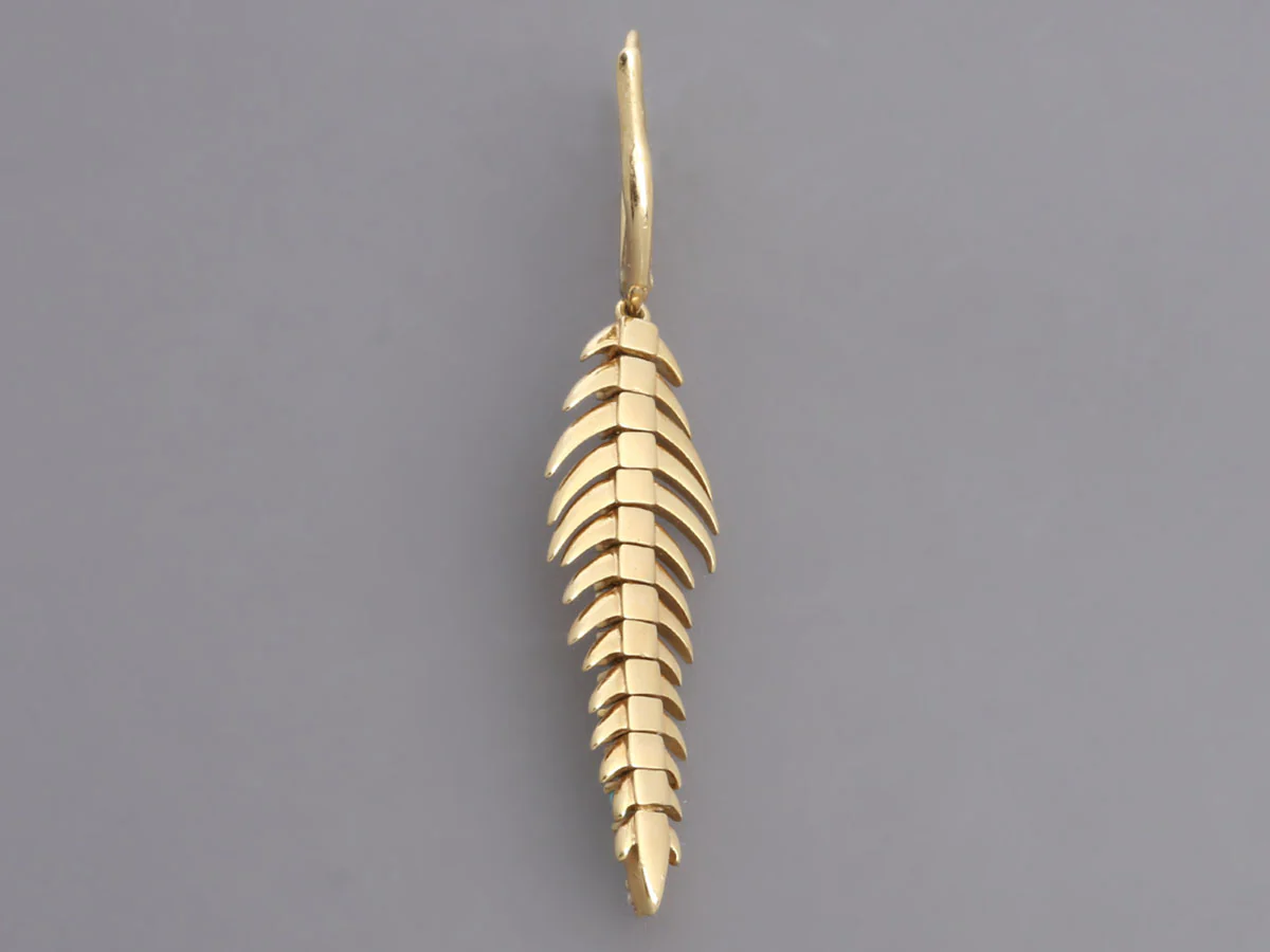 14K Yellow Gold Turquoise Diamond Long Feather Pierced Drop Earrings - Image 4