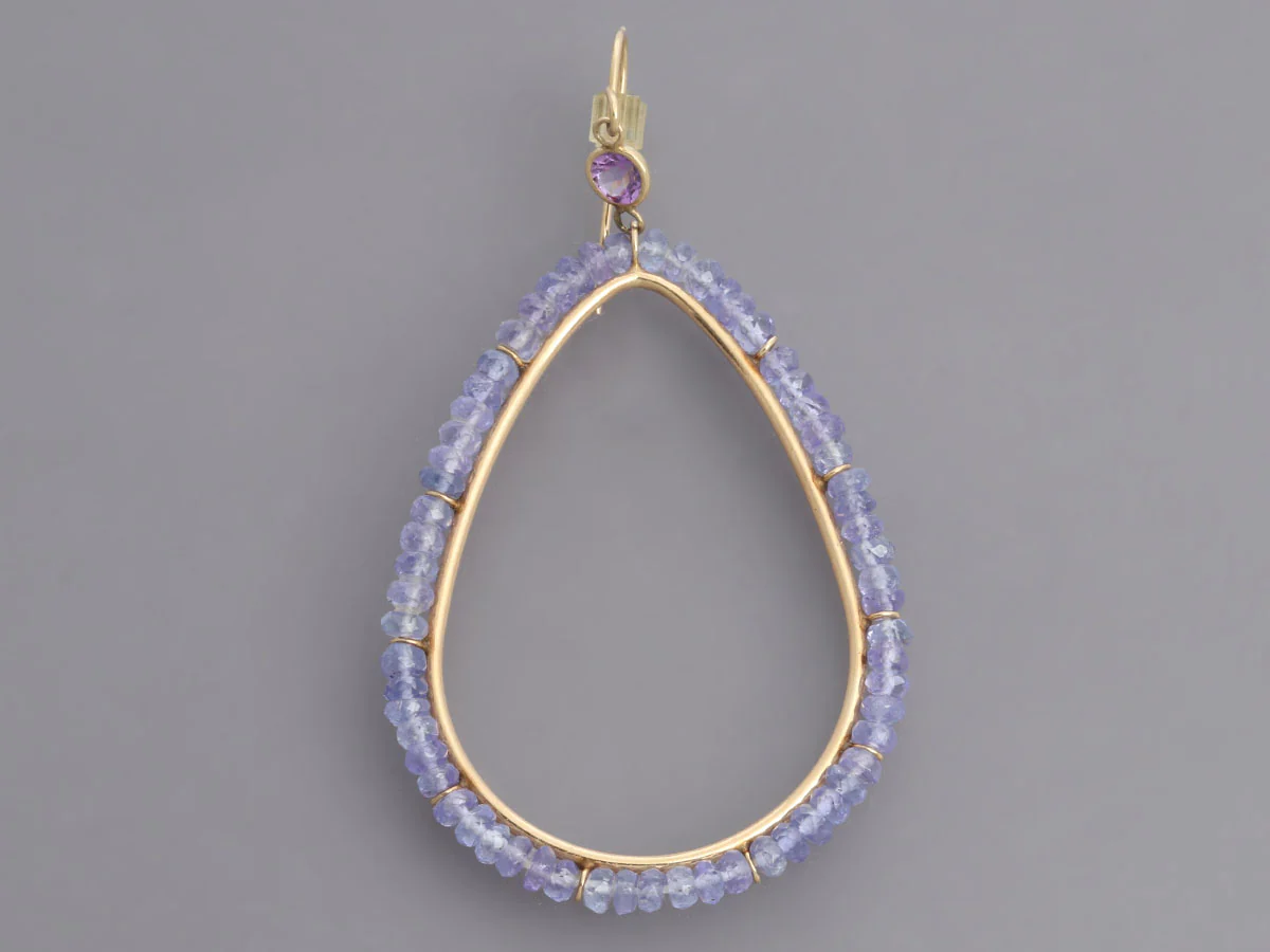 14K Yellow Gold Amethyst and Tanzanite Bead Pierced Drop Earrings - Image 2