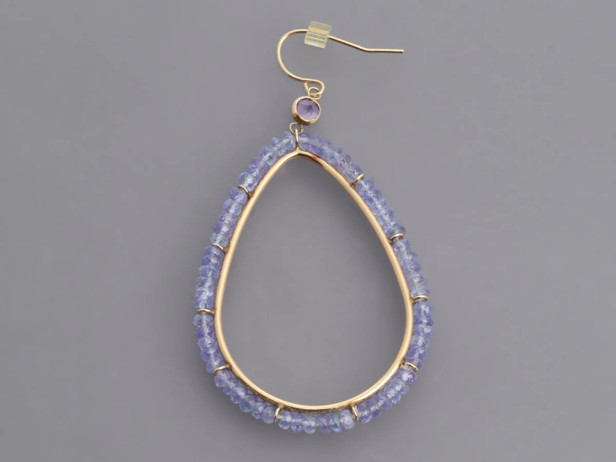 14K Yellow Gold Amethyst and Tanzanite Bead Pierced Drop Earrings - Image 4