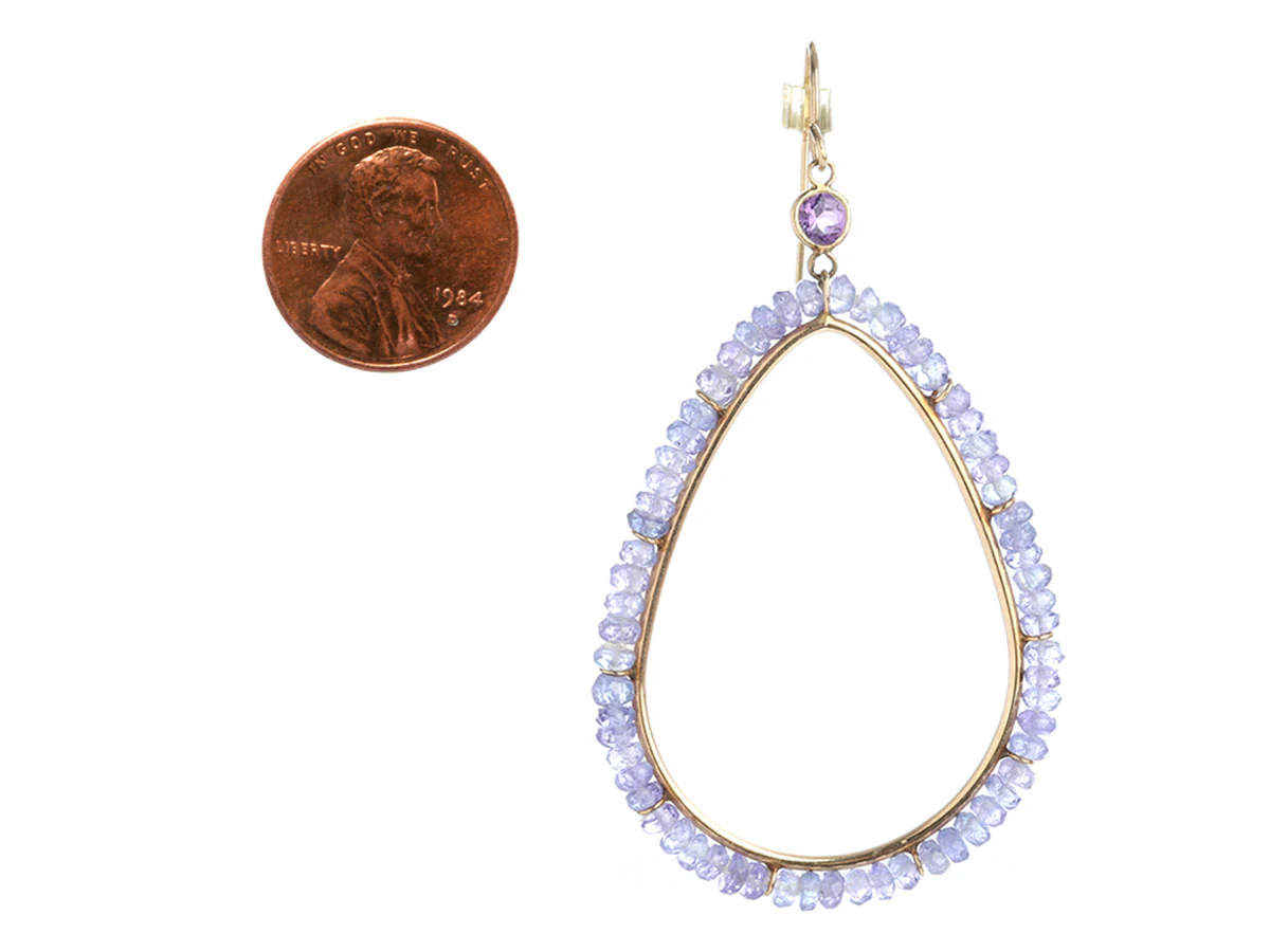 14K Yellow Gold Amethyst and Tanzanite Bead Pierced Drop Earrings - Image 5