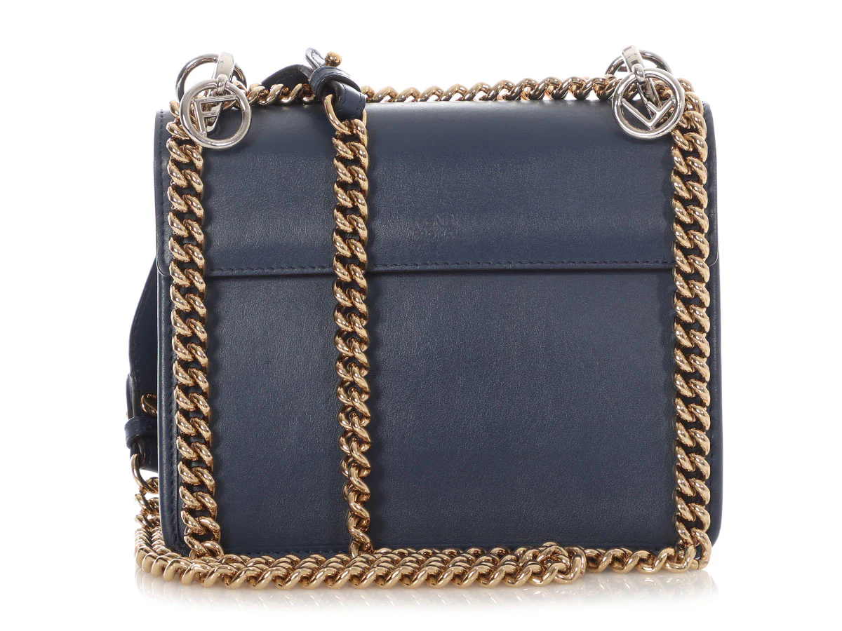 Fendi Small Blue Kan F Chain Shoulder Bag - Image 4