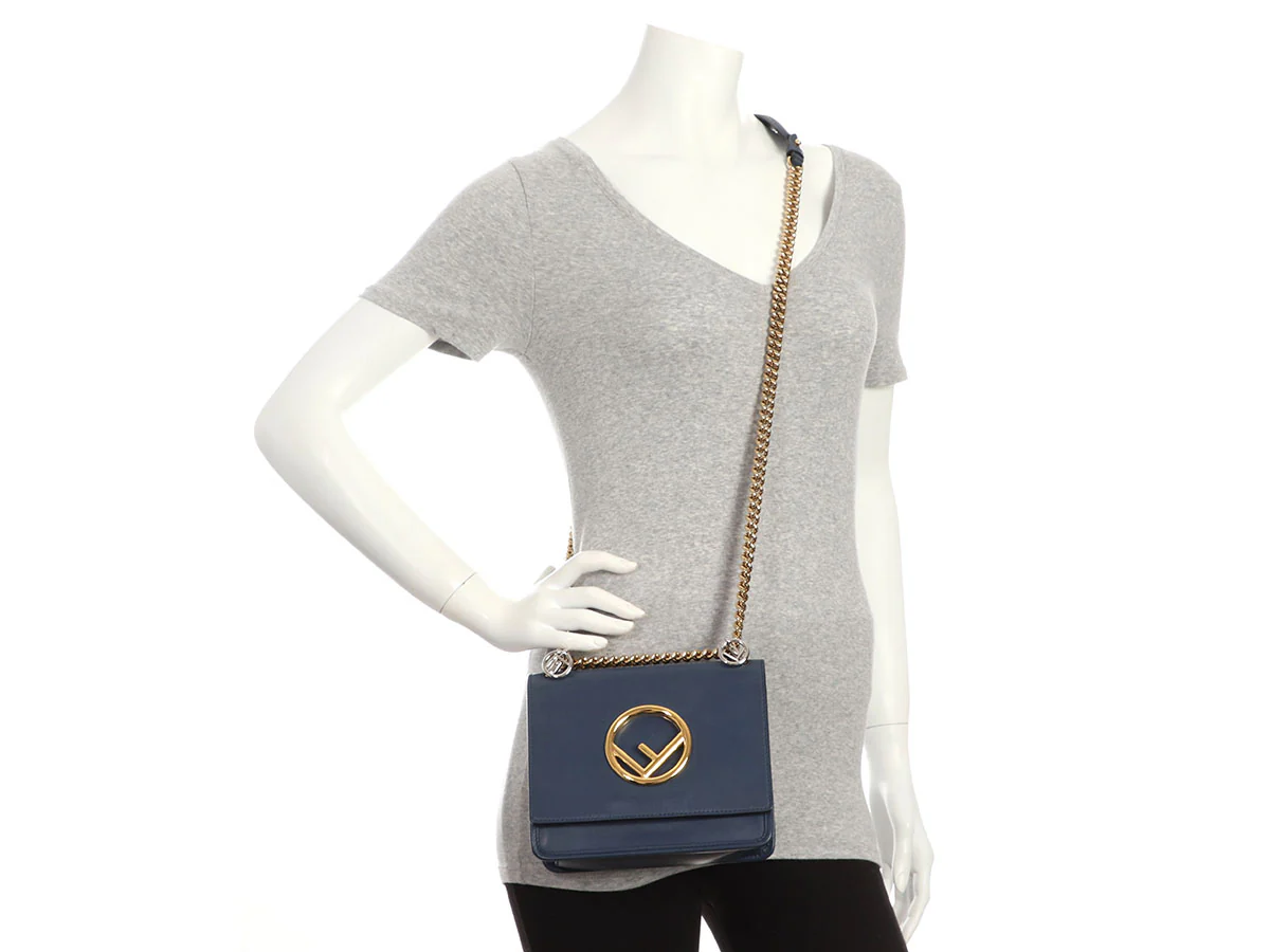 Fendi Small Blue Kan F Chain Shoulder Bag - Image 9