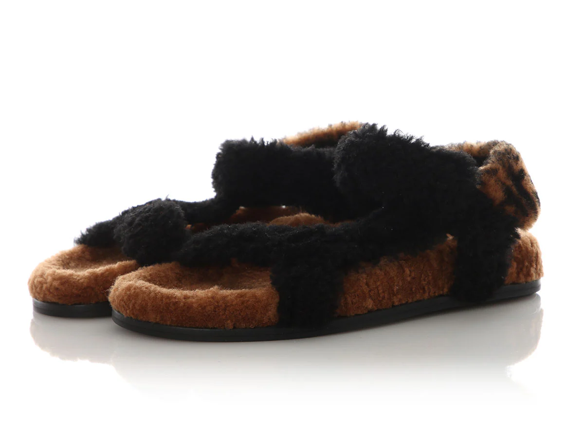 Fendi Brown and Black FF Zucca Shearling Sandals - Image 3