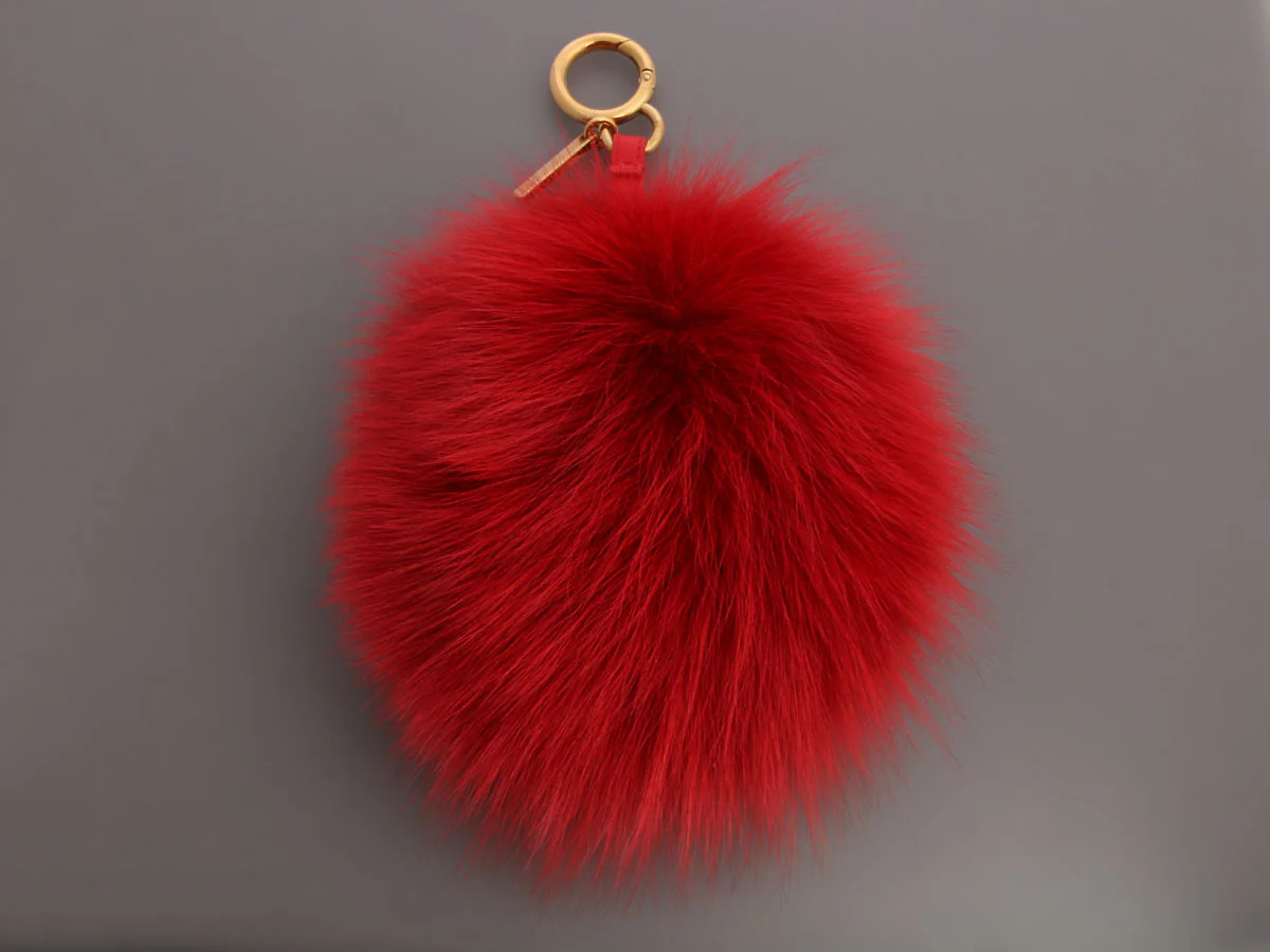 Fendi Red and Pink Fox Heart Pom Pom Charm - Image 3