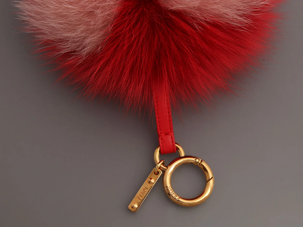 Fendi Red and Pink Fox Heart Pom Pom Charm - Image 4