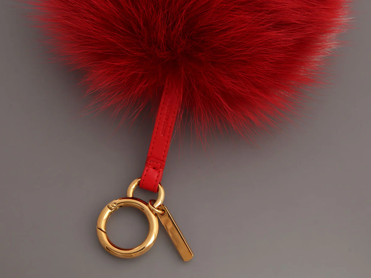 Fendi Red and Pink Fox Heart Pom Pom Charm - Image 5