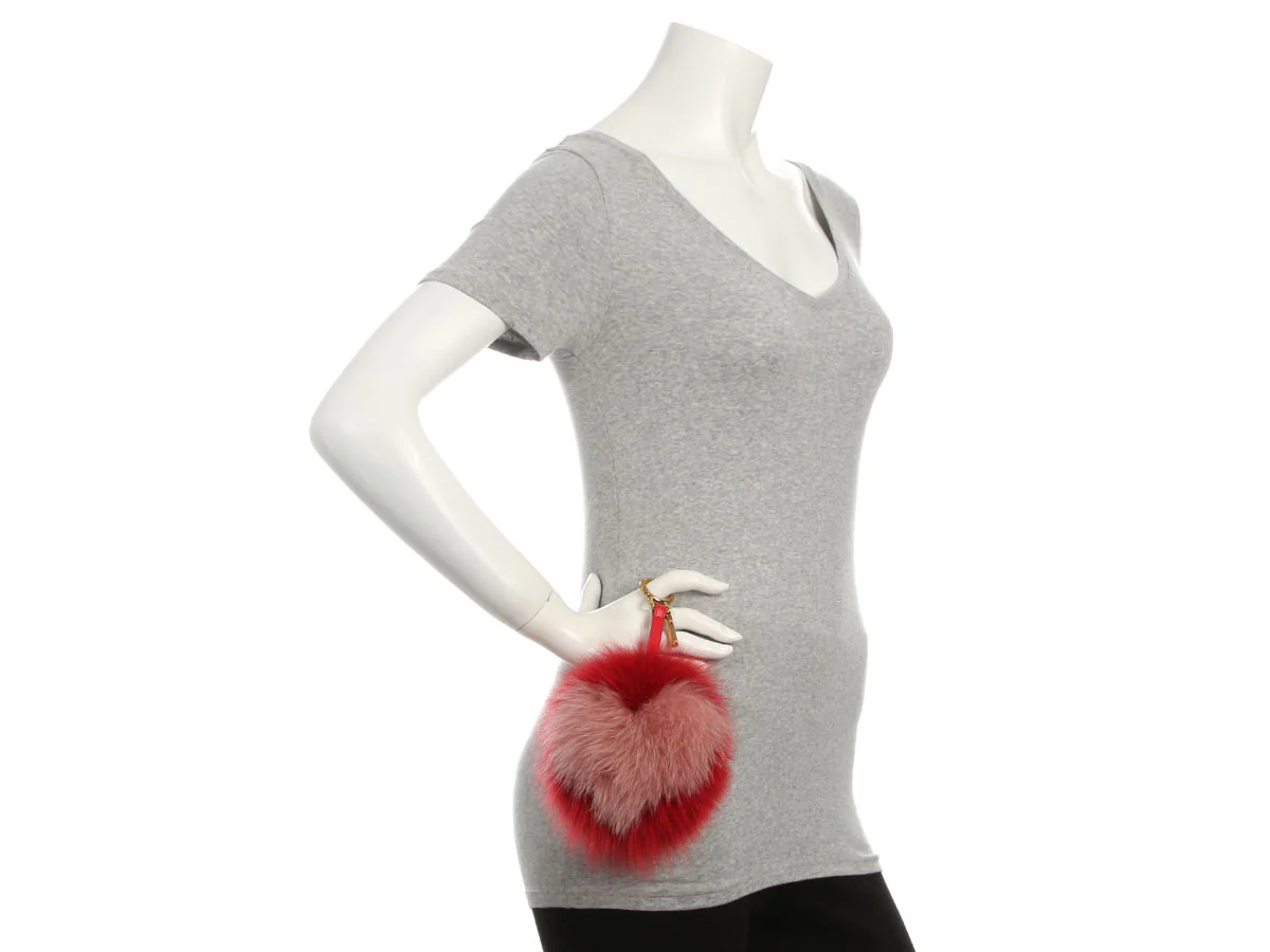 Fendi Red and Pink Fox Heart Pom Pom Charm - Image 6