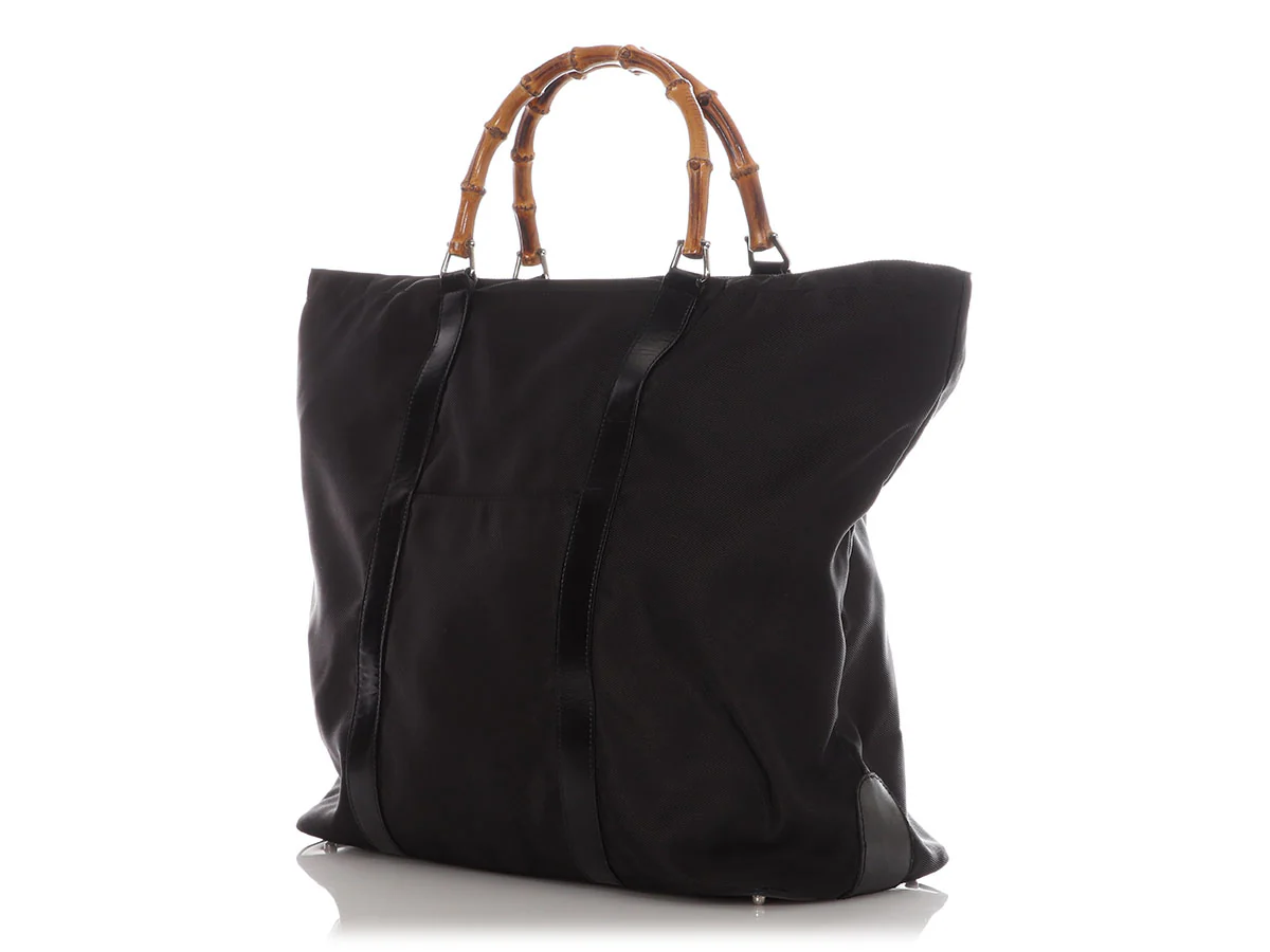 Gucci Black Leather-Trimmed Nylon Bamboo Handle Tote - Image 3