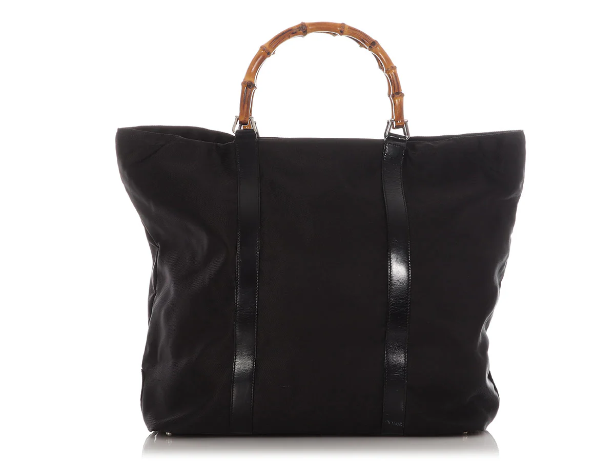 Gucci Black Leather-Trimmed Nylon Bamboo Handle Tote - Image 4