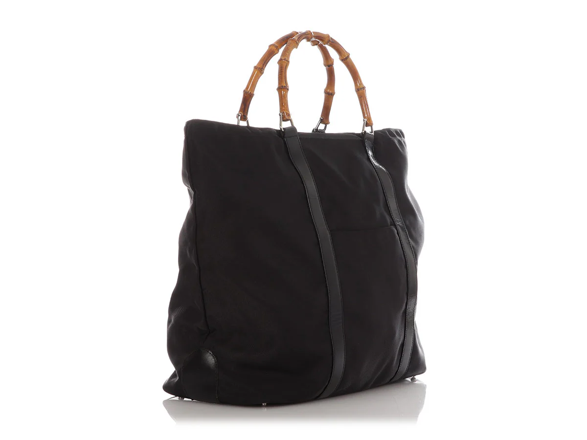 Gucci Black Leather-Trimmed Nylon Bamboo Handle Tote - Image 5